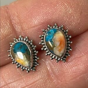 Genuine Oyster turquoise sterling silver 925 earrings